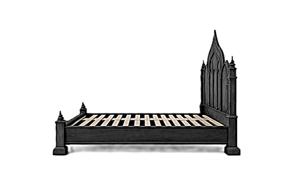 Vaulted Crown Gothic Hand - Carved Solid Wood Platform Bed / Bedroom Collection – handcrafted solid wood furniture