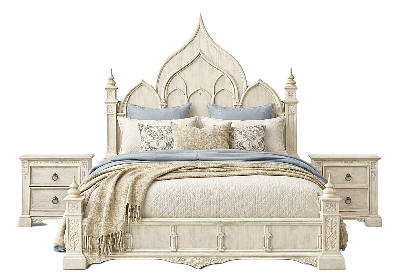 Vaulted Crown Gothic Hand - Carved Solid Wood Platform Bed / Bedroom Collection – handcrafted solid wood furniture