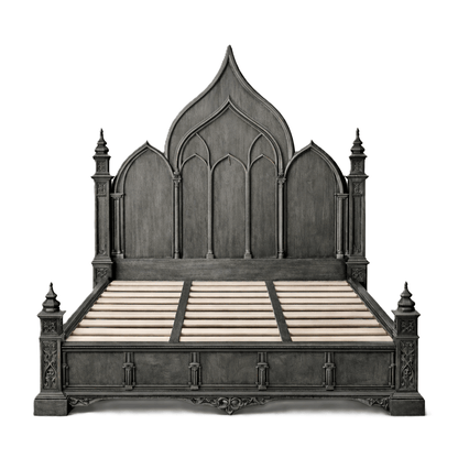 Vaulted Crown Gothic Hand - Carved Solid Wood Platform Bed / Bedroom Collection – handcrafted solid wood furniture