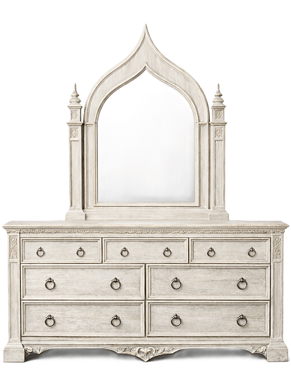 Vaulted Crown Gothic Hand - Carved Solid Wood Platform Bed / Bedroom Collection – handcrafted solid wood furniture