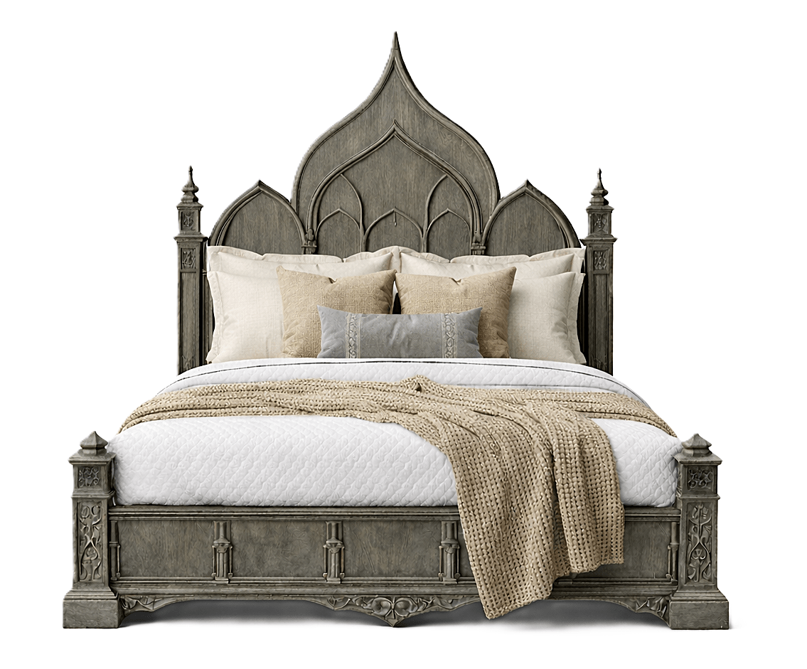 Vaulted Crown Gothic Hand - Carved Solid Wood Platform Bed / Bedroom Collection – handcrafted solid wood furniture