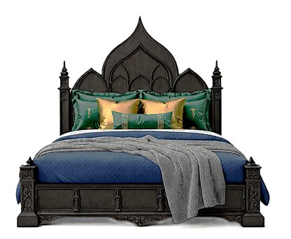 Vaulted Crown Gothic Hand - Carved Solid Wood Platform Bed / Bedroom Collection – handcrafted solid wood furniture