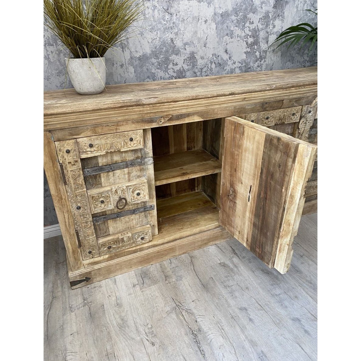 VINTE Solid Mango Wood Hand Carved Cabinet – handcrafted solid wood furniture