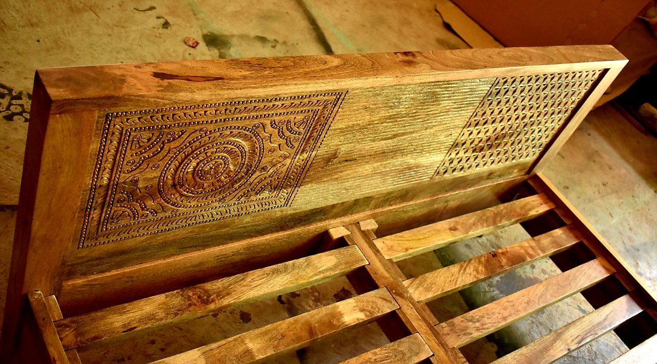 Vivid Sahara Contemporary Mango Wood Bed by Hibashi Furniture – handcrafted solid wood furniture made in India