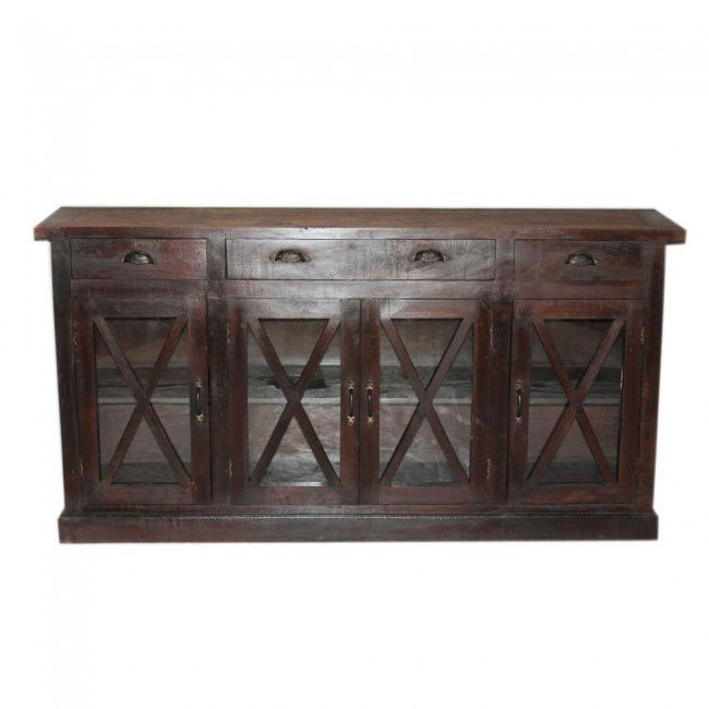 X DESIGN GLASS DOOR SIDEBOARD - Chocolate - 200 - 40 - 100 – handcrafted solid wood furniture
