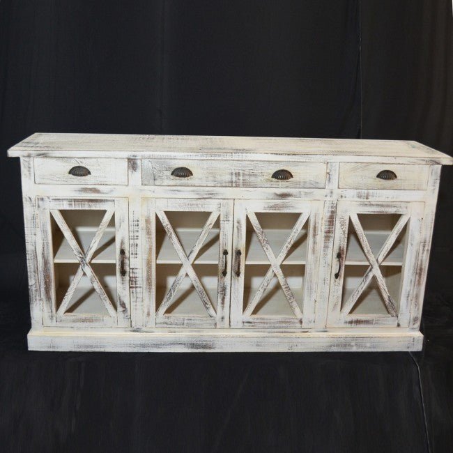 X DESIGN GLASS DOOR SIDEBOARD - White wash - 180 - 40 - 90 – handcrafted solid wood furniture
