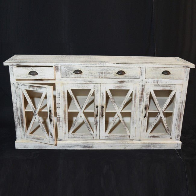 X DESIGN GLASS DOOR SIDEBOARD - White wash - 180 - 40 - 90 – handcrafted solid wood furniture