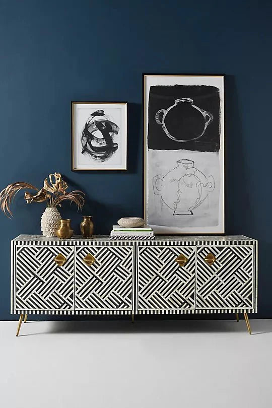 Zallaq Bone Inlay Media Console – handcrafted solid wood furniture