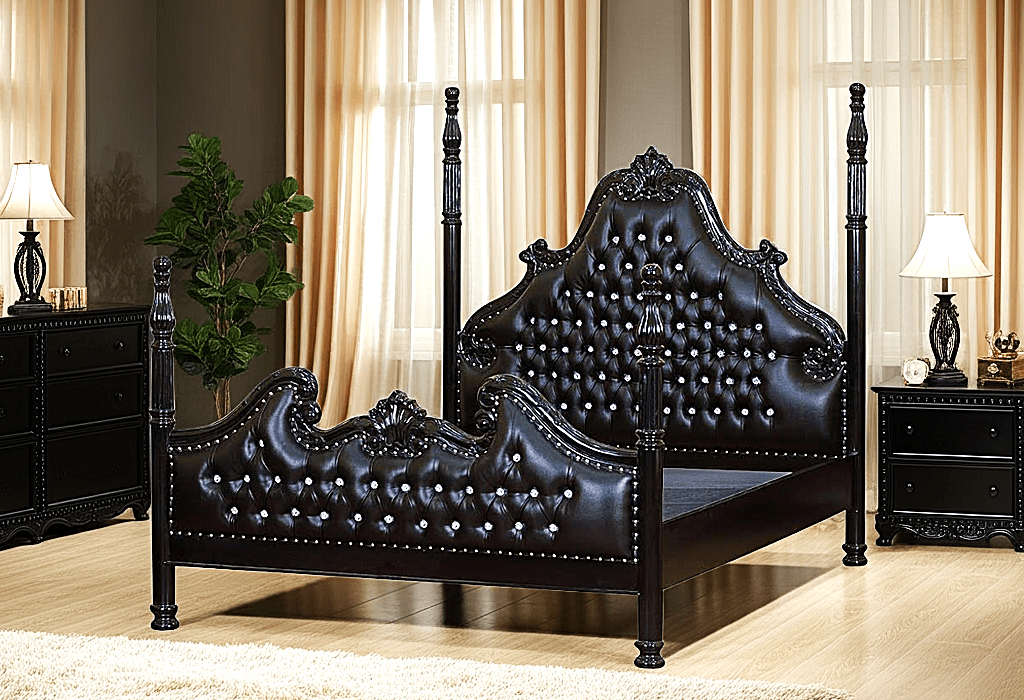 Zaraa Hand Carved Solid Wooden Tufted Bed – handcrafted solid wood furniture