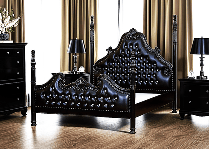 Zaraa Hand Carved Solid Wooden Tufted Bed – handcrafted solid wood furniture