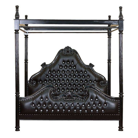 Zaraa Hand Carved Tufted Canopy Bed – handcrafted solid wood furniture