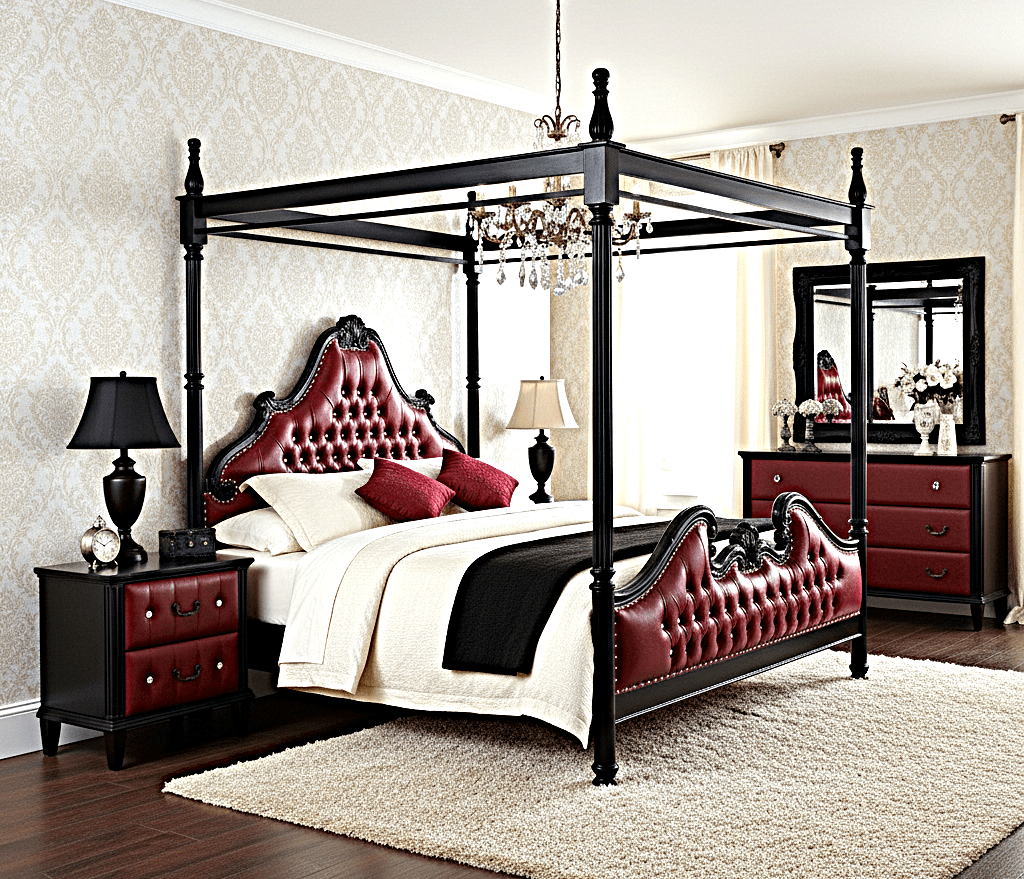 Zaraa Hand Carved Tufted Canopy Bed – handcrafted solid wood furniture