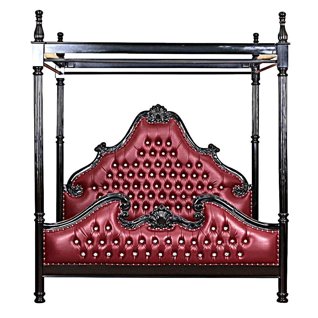 Zaraa Hand Carved Tufted Canopy Bed – handcrafted solid wood furniture