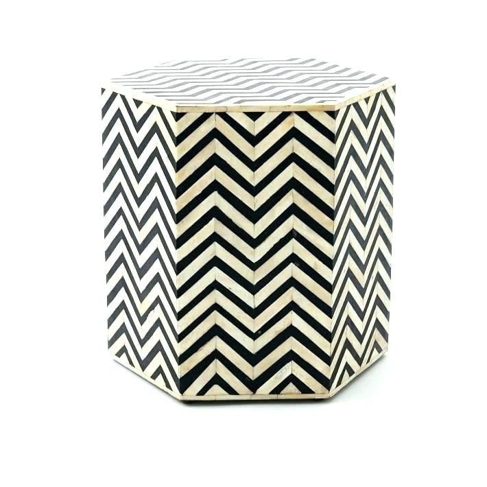 Zigzag Bone Inlay Hexagonal Drum Side and End Table - Size L – handcrafted solid wood furniture